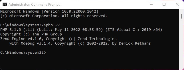 Windows 10/11 Command Prompt Checking Installed PHP Version