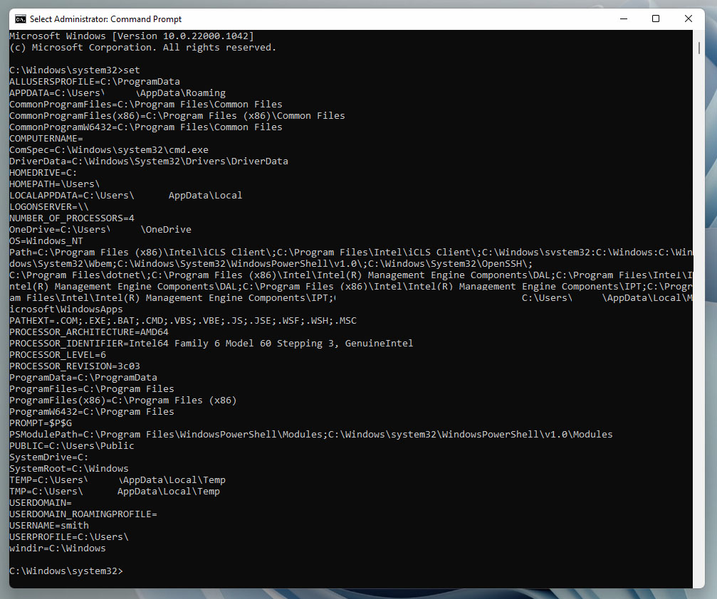 Windows 10/11 Environment Variables Command Prompt Set List