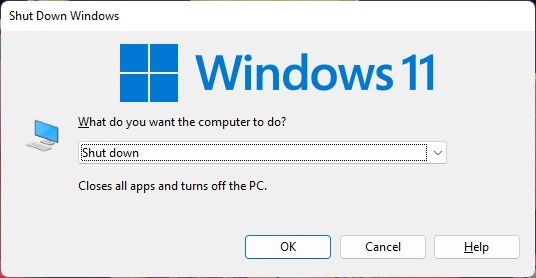Windows 11 ALT + F4 Shut Down Windows Dialog Box
