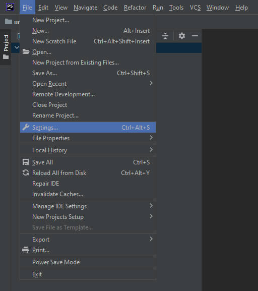 How To Change Current Project PHP Version in JetBrains PhpStorm 2022.2.2 - File > Settings... Menu