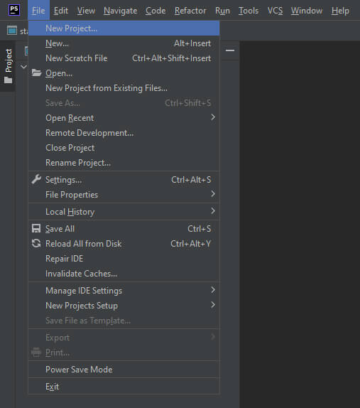 JetBrains PhpStorm Create New Project To Test New Project Settings - Create New Project