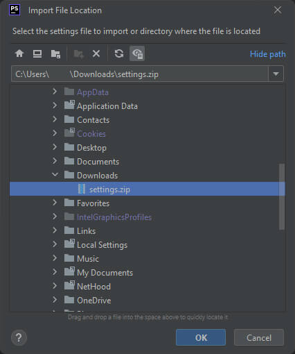 Export/Import IDE Settings in PhpStorm 2022.2.2 - Step 04: Find the Settings.zip File in the File System