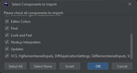 Export/Import IDE Settings in PhpStorm 2022.2.2 - Step 05: Toggle Which Components You Want to Import On the Destination Machine